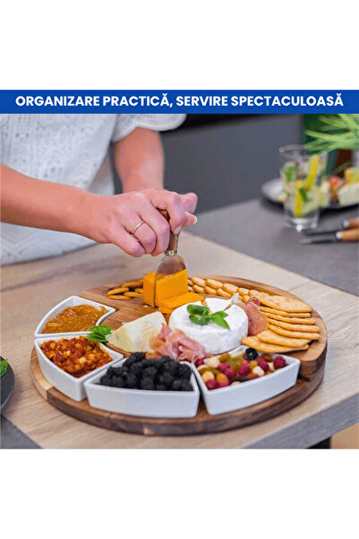 OferteTop Elegant Wooden Platter with Utensils and Bowls for Cheese, Snacks and Appetizers