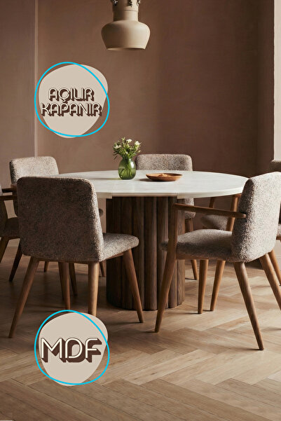 Liya Sultan Açılır Kapanır Masa Açılır Yemek Masası 4-6 Kişilik Bohem Salon Yuvarlak Oval Mutfak 140x100