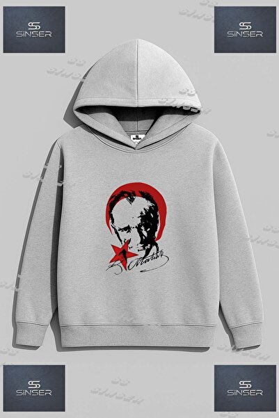 SS SİNSER Φούτερ Unisex "ATATURK RED MOON STAR BLACK " με στάμπα και κουκούλα