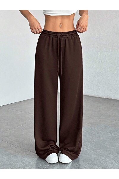 WKM Women's Baggy Fit 3 Thread Wide Leg Sweatpants with Elastic Waistband