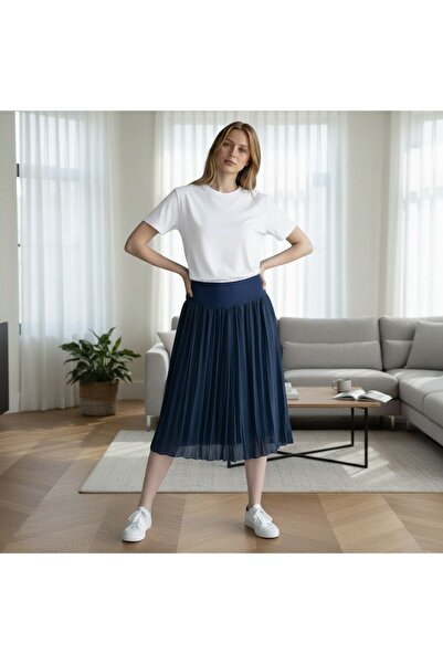 DLC Tekstil Below-The-Knee Pleated Chiffon Skirt