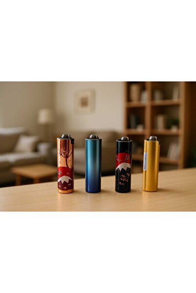 melmus 4 LÜ özel seri Clipper Metal Gövdeli Desenli Premium Gazlı Çakmak – İnce Tasarım