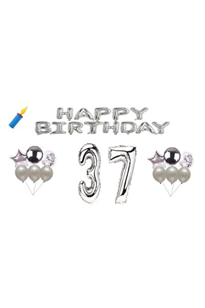 OEM Set baloane aniversare, 37 de ani, La mulți ani, argintiu, decor tort, 30...