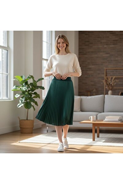 DLC Tekstil Below-The-Knee Pleated Chiffon Skirt