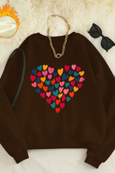 FAVORİST Цветна блуза с качулка и велосипеден яка с принт на сърца