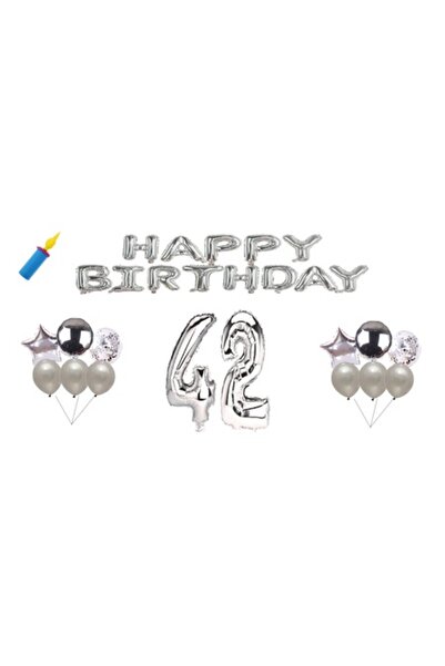 OEM Birthday Balloon Set, 42 Years, 'Happy Birthday', Silver, Cake Topper, 30...