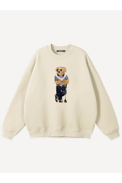 Mad&Calf Unisex Teddy Golfer Printed Crew Neck Oversized Sweatshirt