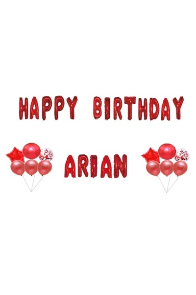OEM Balloon Set 'Happy Birthday Arian', Cake Topper, Red, 35 pcs