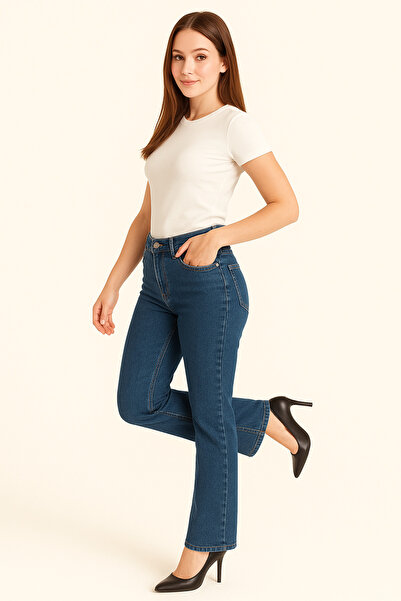 Limiteds Kadın Büyük Beden Esnek Mavi Bootcut Blue Jean Çizme Paça Denim Pantolon