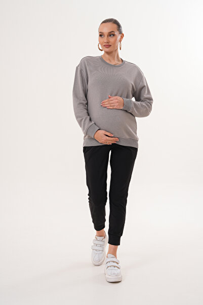 Miss Dünya Lissa Crew Neck 100% Cotton Maternity and Postpartum Basic Sweatshirt