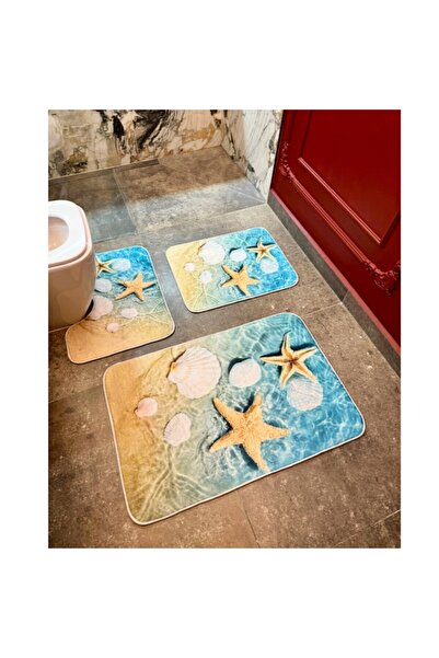 OPTIM DEKO Bathroom Mat Set 3 Pieces, Non-slip, 100x60/60x50/40x60, Turquoise
