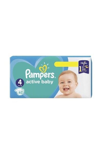 Pampers Active Baby Diapers Size 4, 62 pcs (9-14 kg)
