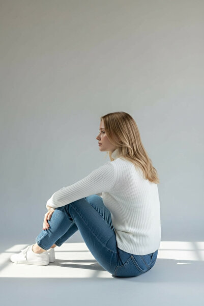 BİLGENS BUTİK Women's High Neck Stretchy Knitwear Bodysuit