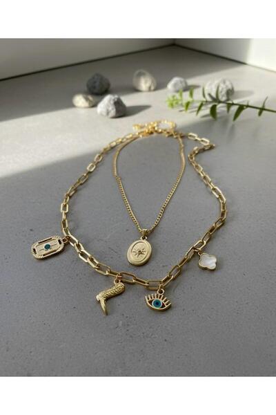 Lüks Çarm Gold Kolye