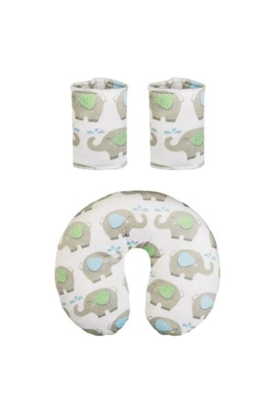 OEM Baby Travel Pillow Set – 3 Pieces Elephant Pattern, Neck Pillow + Seat Be...