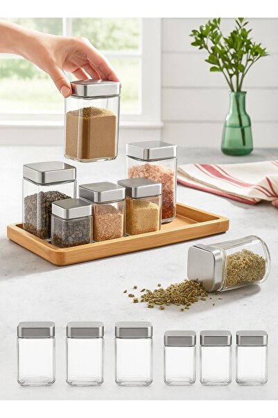 MadaMelya 9 Pieces Metal Lid Spice Container with Bamboo Tray