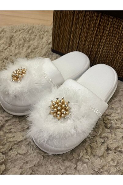 Fiyonks Atölye Maternity Slippers and Crown Set, Custom Made with Feather Bro...