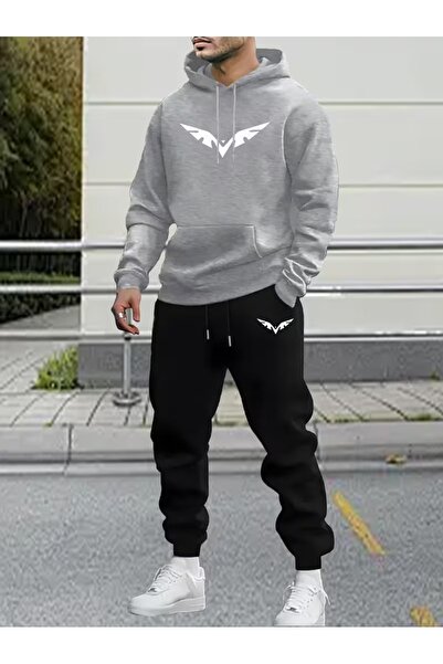 PAVRO Tracksuit Set Sweatshirt Jogger - Oversized Fleece-Lined Big Eagle Printed Hooded