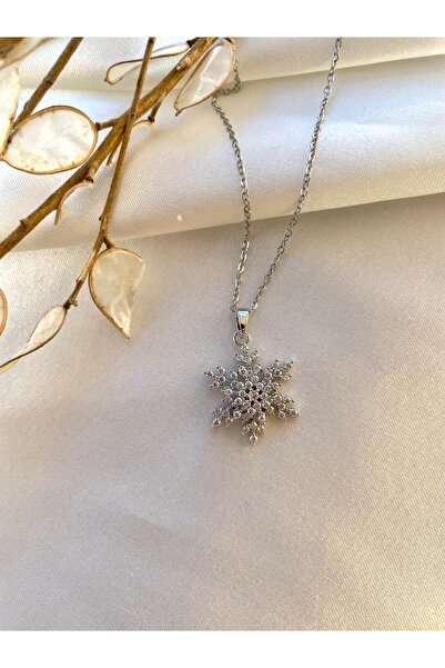 stainles steel Stres Kolyesi-Kar Tanesi Kolye – Zirkon Taşlı Gümüş Çelik Koly...