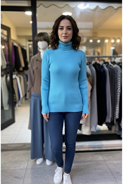 BİLGENS BUTİK بودي نسائي من التريكو المرن ذو الرقبة العالية