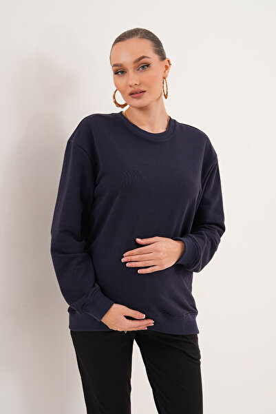 Miss Dünya Lissa Crew Neck 100% Cotton Maternity and Postpartum Basic Sweatshirt