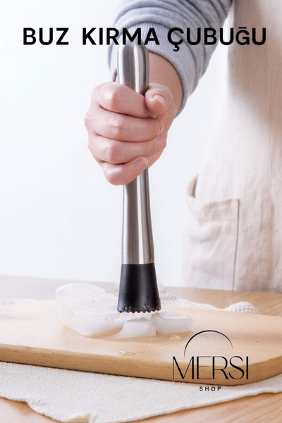 Mersi SHOP Paslanmaz Çelik Buz Kırma Çubuğu | Kokteyl ve Meyve Ezmeli Bar Mud...