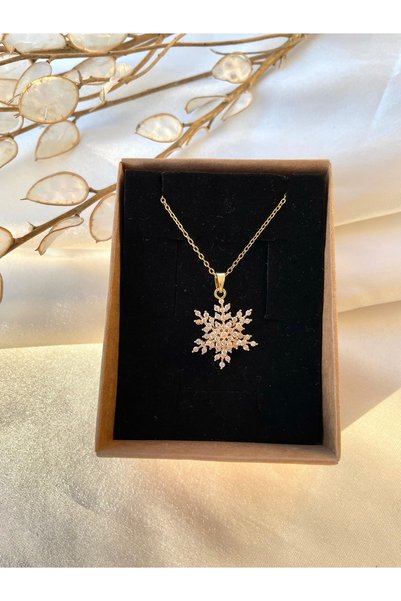 stainles steel Stress Necklace-Snowflake Necklace – Gold Steel Necklace with Sparkling Zircon Stones (Shipped in Box)