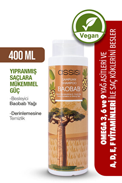 Assisi Baobab Yağlı Şampuan 400ml - Kuru ve Yıpranmış Saçlar İçin Vegan Bakım