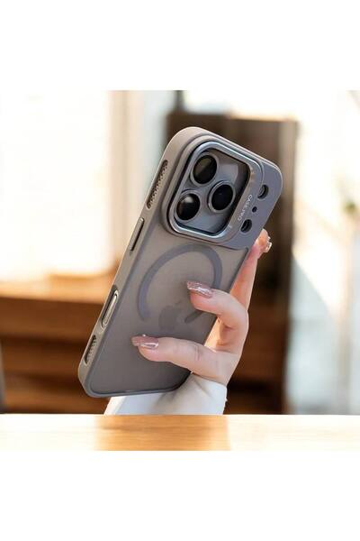 Matte Series Stand Cover Magsafe Case +Lens Protection Compatible with Apple Iphone 17 Pro.