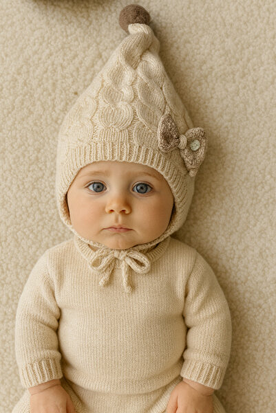 greenmoss Dış Kısmı Örme İç Kısmı %100 Pamuk Bebek Bere