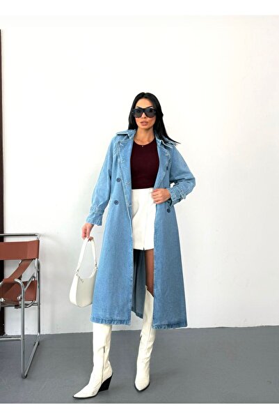 İBABUTİK Джинсовий тренч з синім поясом