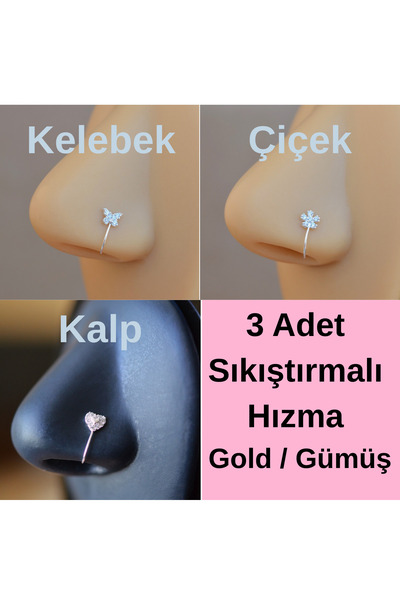 Heppii 3 Adet 925 Ayar Gümüş Deliksiz Sıkıştırmalı Burun Hızma Seti – Kelebek...