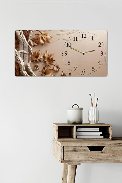 kutuTR 3D Görünümlü Temperli Cam Tablo – Sonbahar Yaprakları Duvar Süsü UV Baskı 60x30 cm-YSG047