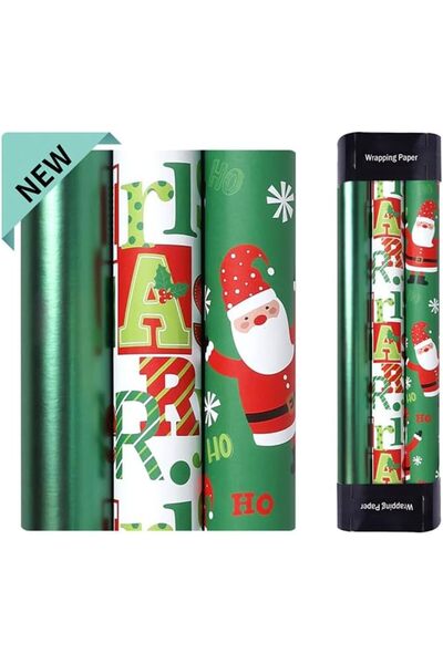 Generic Christmas Wrapping Paper Roll - Wrap Paper for Christmas New Year Holiday - Snowflake, Retro Santa,C