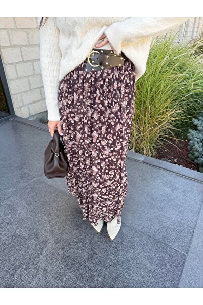 Telablanka Thick Belted Chiffon Skirt_Aci Brown