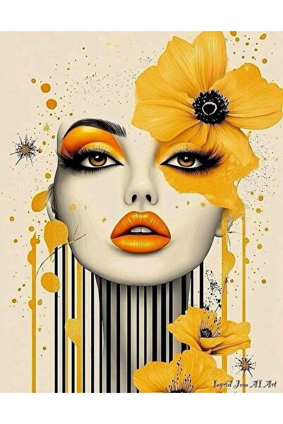 ALAYRA International ملصق فني ملون لوجه امرأة، ديكور جداري منزلي معاصر - 40×6...