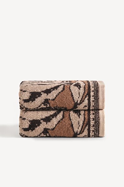 Cherx طقم مناشف يد من قطعتين مصبوغة بالخيوط من كاريسا، لون كراميل، مقاس 50×90