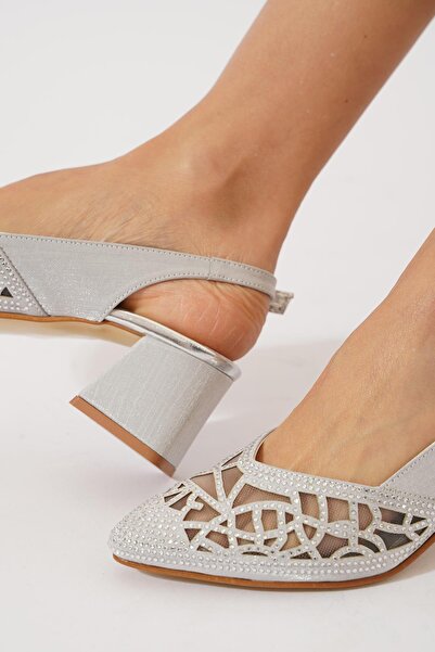 Moda Pie Yunar Open Back Stone Women's Heeled Shoes Silver