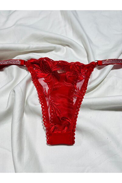 mendoza store Chiloți tanga cu strasuri roșii