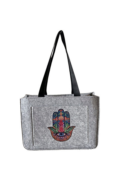 dilekolay Medium Shoulder Bag - Printed Felt Bag - Fatma Ananın Hand - 35X25 cm