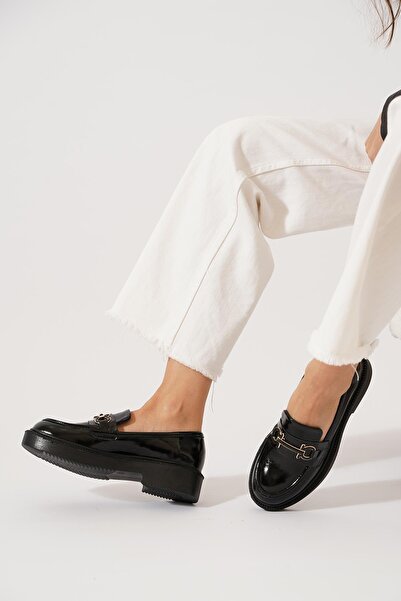 Moda Pie Loden Front Buckle Women's Loafer Ballet Black Patent Leather