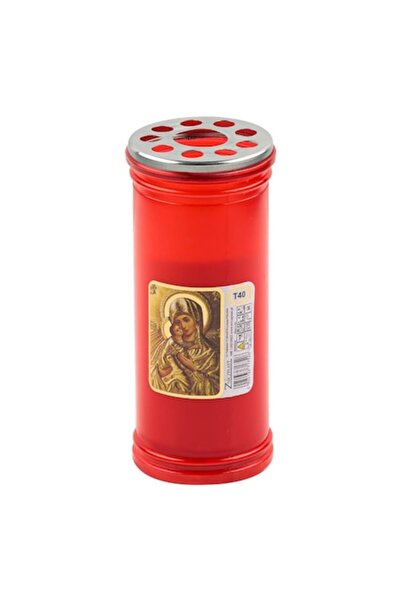 OEM Red Decorative Candle with Lid, Image of the Virgin Mary Ø6.8x15.5cm