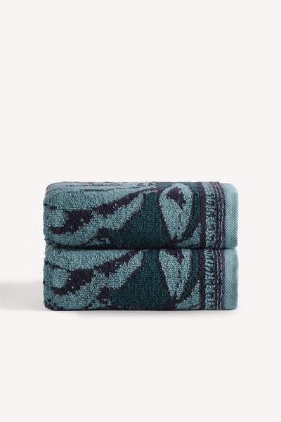 Cherx طقم مناشف يد من قطعتين مصبوغة بالخيوط من كاريسا، لون بترولي، مقاس 50×90