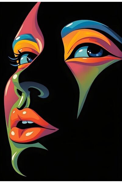 ALAYRA International ملصق فني ملون لوجه امرأة، ديكور جداري منزلي معاصر - 40×6...