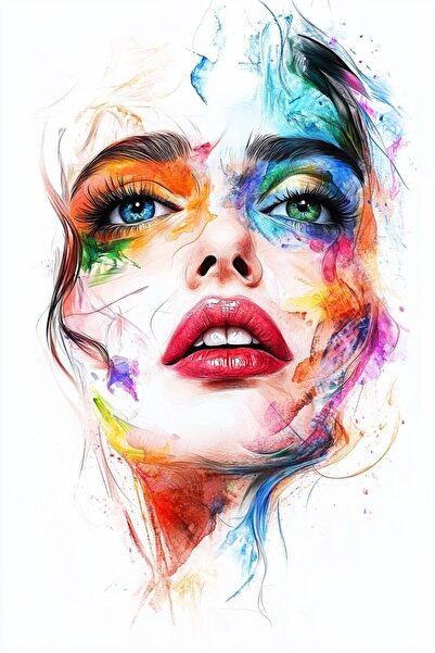 ALAYRA International ملصق فني ملون لوجه امرأة، ديكور جداري منزلي معاصر - 40×6...