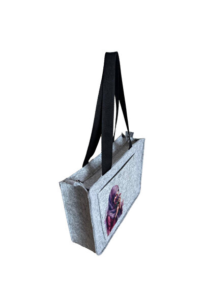 dilekolay Medium Shoulder Bag - Printed Felt Bag - Purple Dreams - 35X25 cm