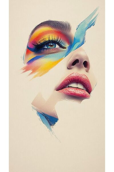 ALAYRA International ملصق فني تجريدي نابض بالحياة لوجه أنثوي، ديكور جداري عصر...