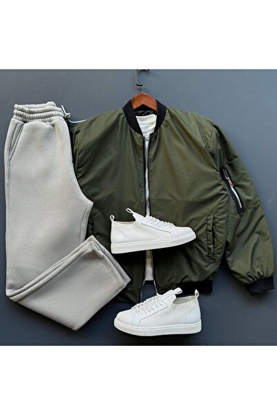 Beylerce قصة فضفاضة سترة بومبر + مجموعة ملابس رياضية فضفاضة