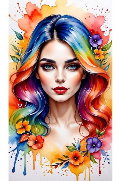 ALAYRA International ملصق فني ملون لوجه امرأة، ديكور جداري منزلي معاصر - 40×6...