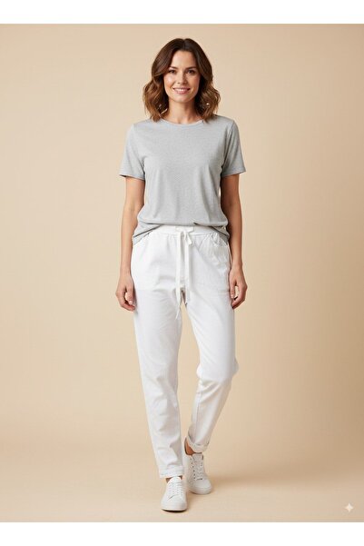 CELTMODA Women's Lace-Up Full Stretch Fabric Italian Pants - White